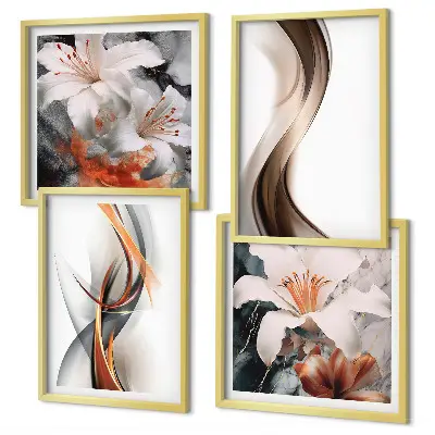 Mur de tableaux ondes jaune gris et brun