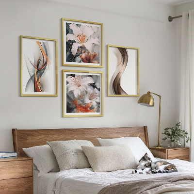 Mur de tableaux Ondes jaune-gris-brun