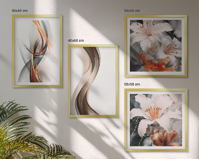 Mur de tableaux Ondes jaune-gris-brun