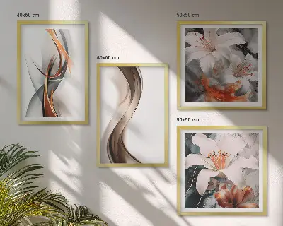 Mur de tableaux ondes jaune gris et brun