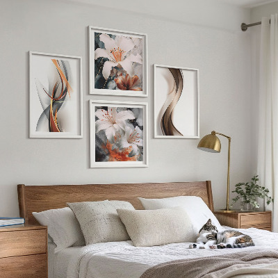 Mur de tableaux Ondes jaune-gris-brun