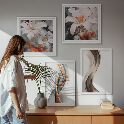 Mur de tableaux Ondes jaune-gris-brun