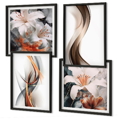 Mur de tableaux Ondes jaune-gris-brun