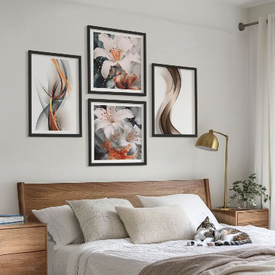 Mur de tableaux Ondes jaune-gris-brun
