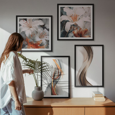 Mur de tableaux Ondes jaune-gris-brun