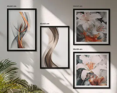 Mur de tableaux ondes jaune gris et brun