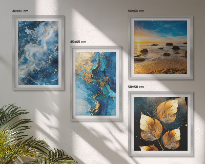 Ensemble de 4 tableaux Images de motifs or bleu