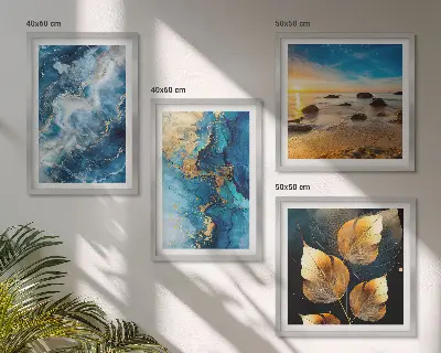 Ensemble de 4 tableaux motifs or et bleu