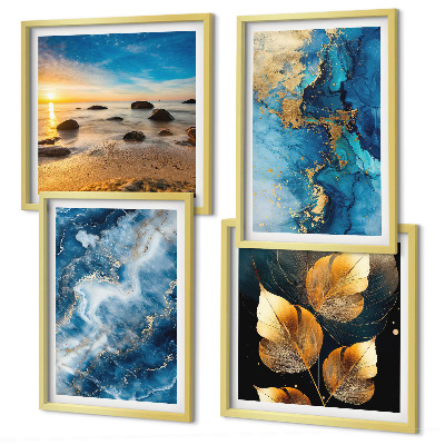 Ensemble de 4 tableaux Images de motifs or bleu
