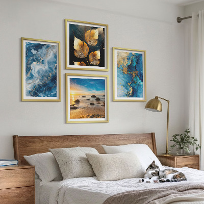 Ensemble de 4 tableaux Images de motifs or bleu