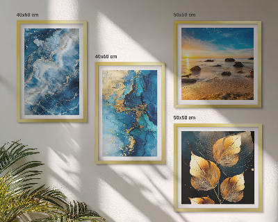 Ensemble de 4 tableaux Images de motifs or bleu