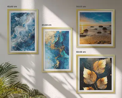 Ensemble de 4 tableaux motifs or et bleu