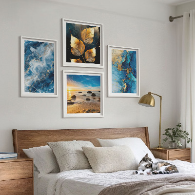 Ensemble de 4 tableaux Images de motifs or bleu