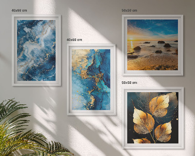 Ensemble de 4 tableaux Images de motifs or bleu