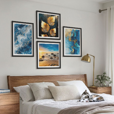 Ensemble de 4 tableaux Images de motifs or bleu