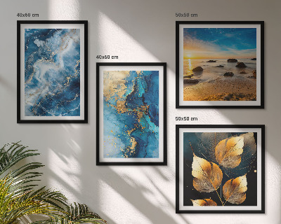 Ensemble de 4 tableaux Images de motifs or bleu