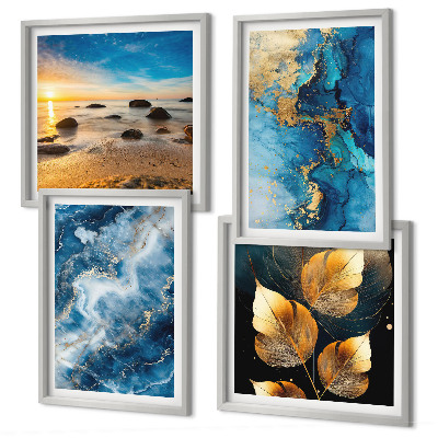 Ensemble de 4 tableaux Images de motifs or bleu