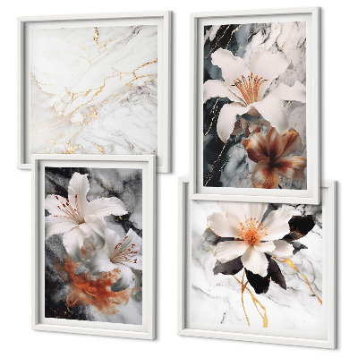 Mur de tableaux Fleurs marbre blanc noir