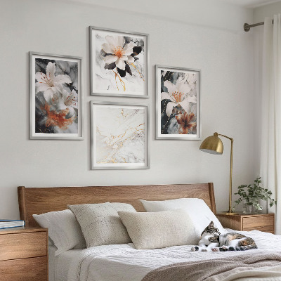 Mur de tableaux Fleurs marbre blanc noir