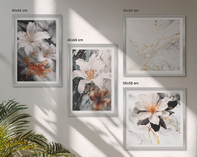 Mur de tableaux Fleurs marbre blanc noir