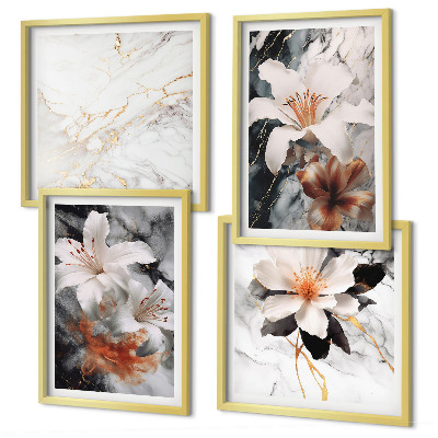 Mur de tableaux Fleurs marbre blanc noir