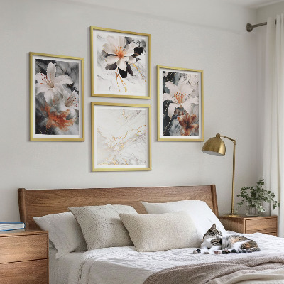 Mur de tableaux Fleurs marbre blanc noir