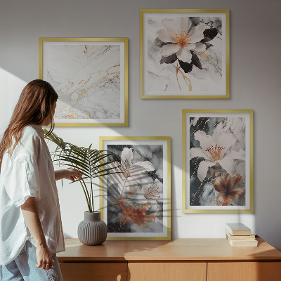 Mur de tableaux Fleurs marbre blanc noir