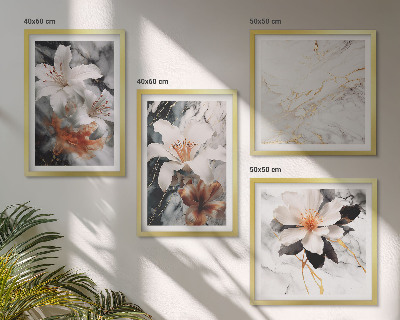 Mur de tableaux Fleurs marbre blanc noir