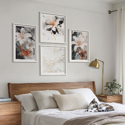 Mur de tableaux Fleurs marbre blanc noir