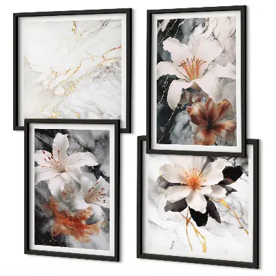 Mur de tableaux fleurs en marbre blanc et noir