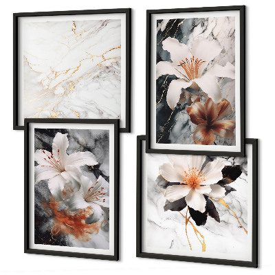 Mur de tableaux Fleurs marbre blanc noir