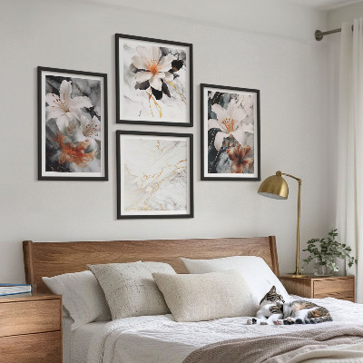 Mur de tableaux Fleurs marbre blanc noir
