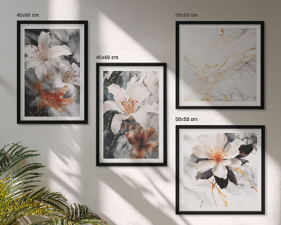 Mur de tableaux Fleurs marbre blanc noir
