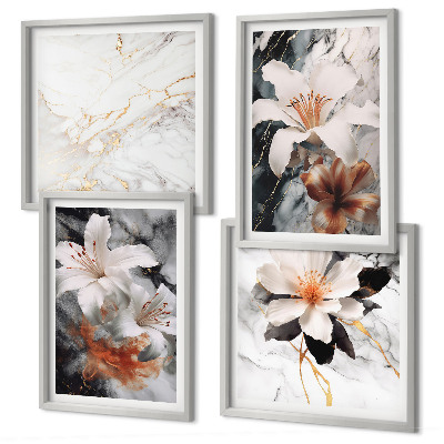 Mur de tableaux Fleurs marbre blanc noir