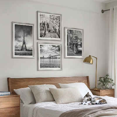 Ensemble de 4 tableaux Vues de la ville, ponts, tour eiffel, voiture