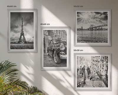 Ensemble de 4 tableaux Vues de la ville, ponts, tour eiffel, voiture