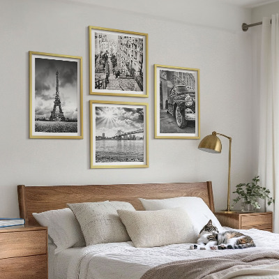 Ensemble de 4 tableaux Vues de la ville, ponts, tour eiffel, voiture