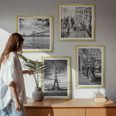 Ensemble de 4 tableaux Vues de la ville, ponts, tour eiffel, voiture
