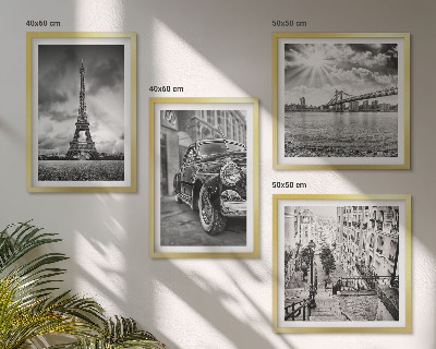 Ensemble de 4 tableaux Vues de la ville, ponts, tour eiffel, voiture