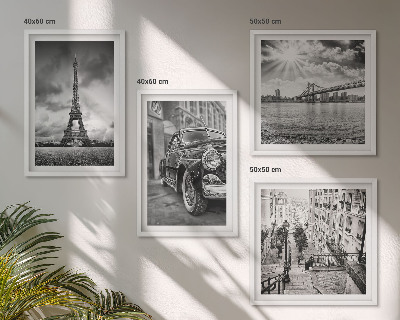 Ensemble de 4 tableaux Vues de la ville, ponts, tour eiffel, voiture