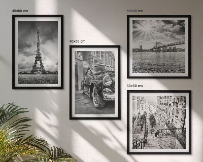 Ensemble de 4 tableaux Vues de la ville, ponts, tour eiffel, voiture