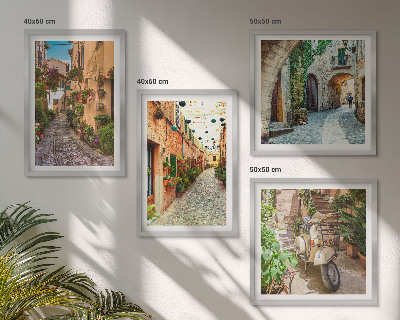 Ensemble de 4 tableaux Les charmantes rues italiennes et les fleurs