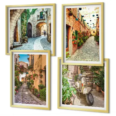 Les charmantes rues italiennes et les fleurs ensemble de 4 tableaux
