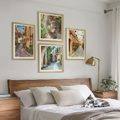 Ensemble de 4 tableaux Les charmantes rues italiennes et les fleurs