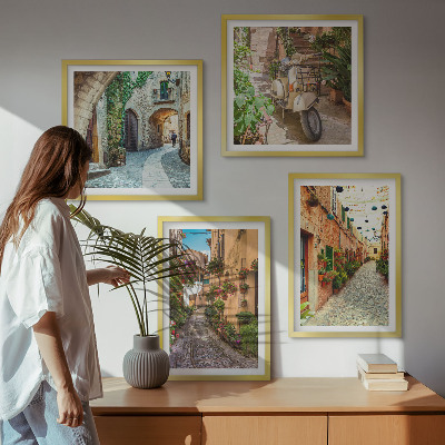 Ensemble de 4 tableaux Les charmantes rues italiennes et les fleurs
