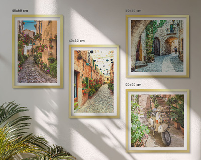Ensemble de 4 tableaux Les charmantes rues italiennes et les fleurs