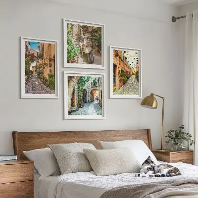 Les charmantes rues italiennes et les fleurs ensemble de 4 tableaux