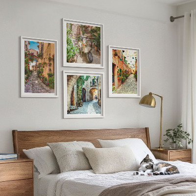 Ensemble de 4 tableaux Les charmantes rues italiennes et les fleurs