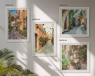 Ensemble de 4 tableaux Les charmantes rues italiennes et les fleurs