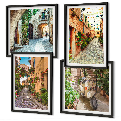 Ensemble de 4 tableaux Les charmantes rues italiennes et les fleurs
